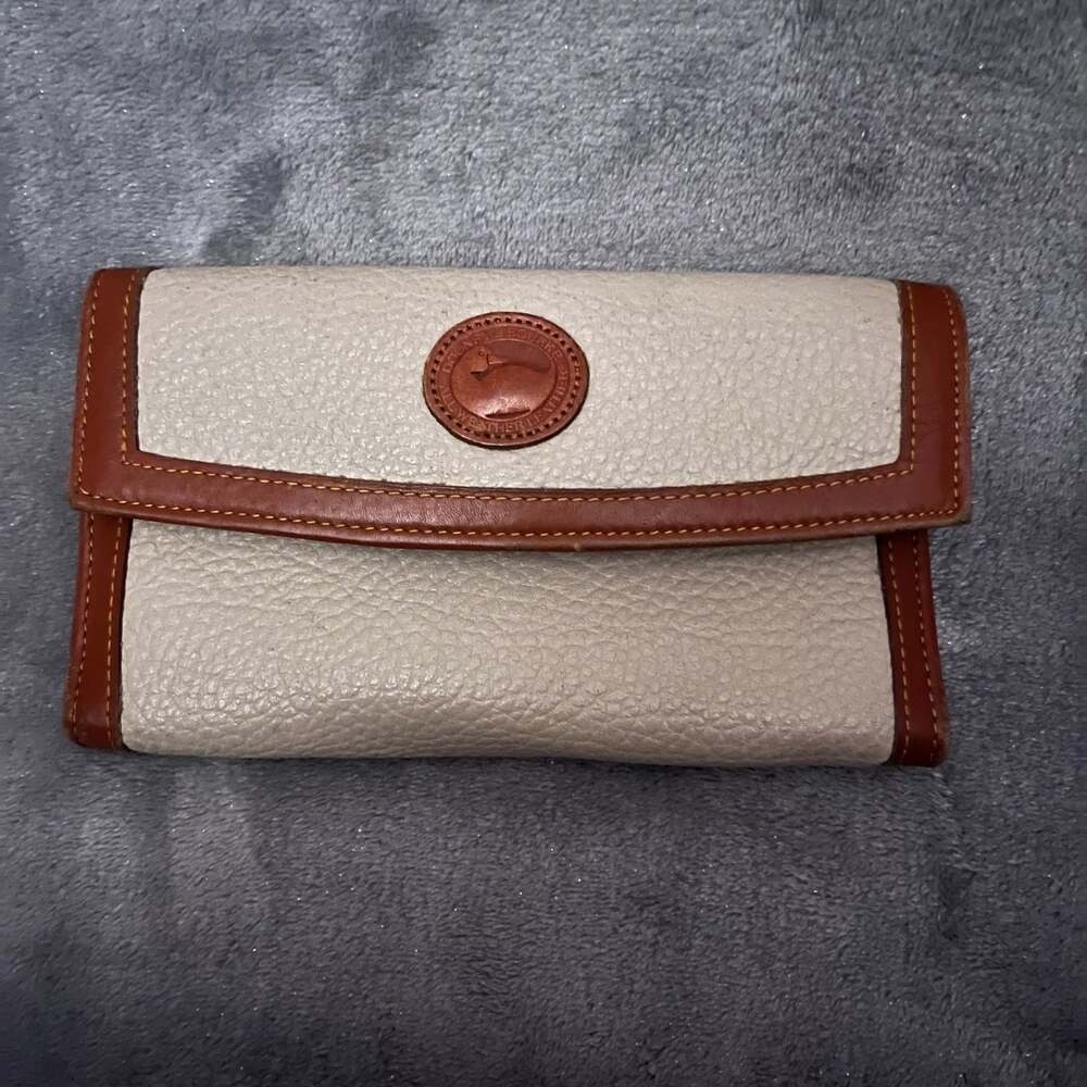 Vintage Dooney & Bourke All Weather Leather Wallet, Cream and Tan Duck Logo